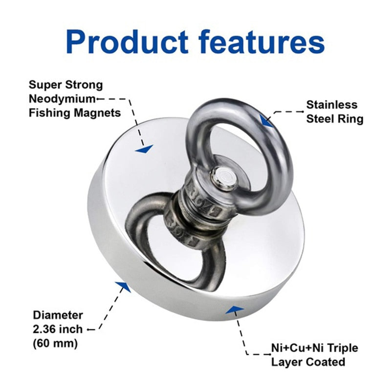 Strong Neodymium Magnet Double side Search magnet hook super power Salvage Fishing magnetic D136mm 170 kg Steel Cup holder