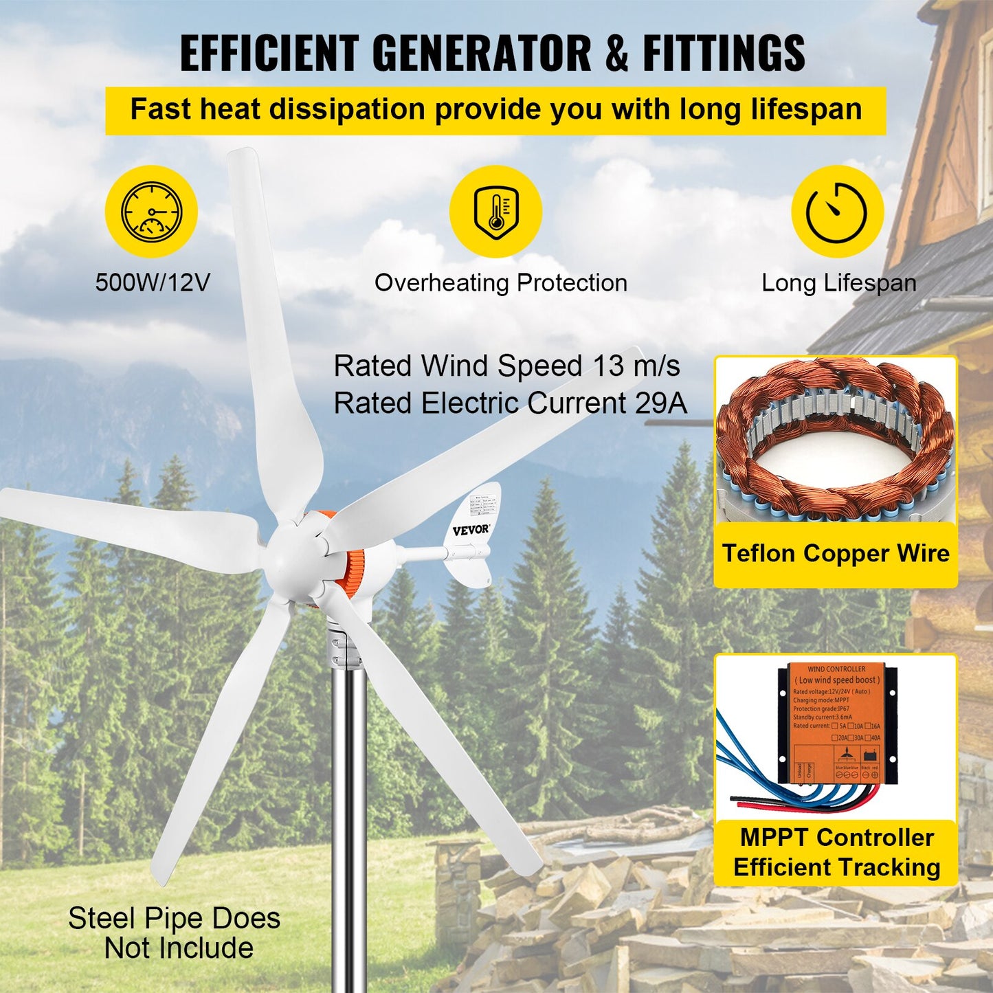 VEVOR Wind Turbine Generator 300W 400W 500W With MPPT/Charge Controller Windmill RV Yacht Farm Small Wind Generator Home Use