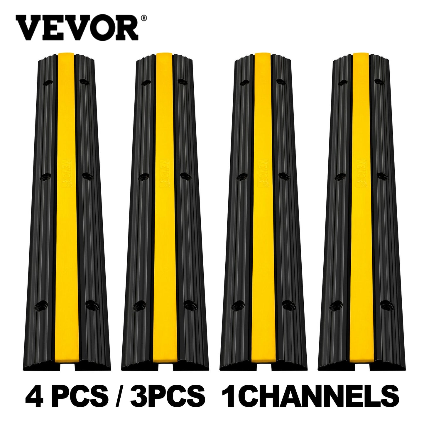 VEVOR 4 Pack 1-Channel Cable Cover Wire Cord Protective Ramp Driveway Rubber Traffic Speed Bump Cable Protector Cable Management